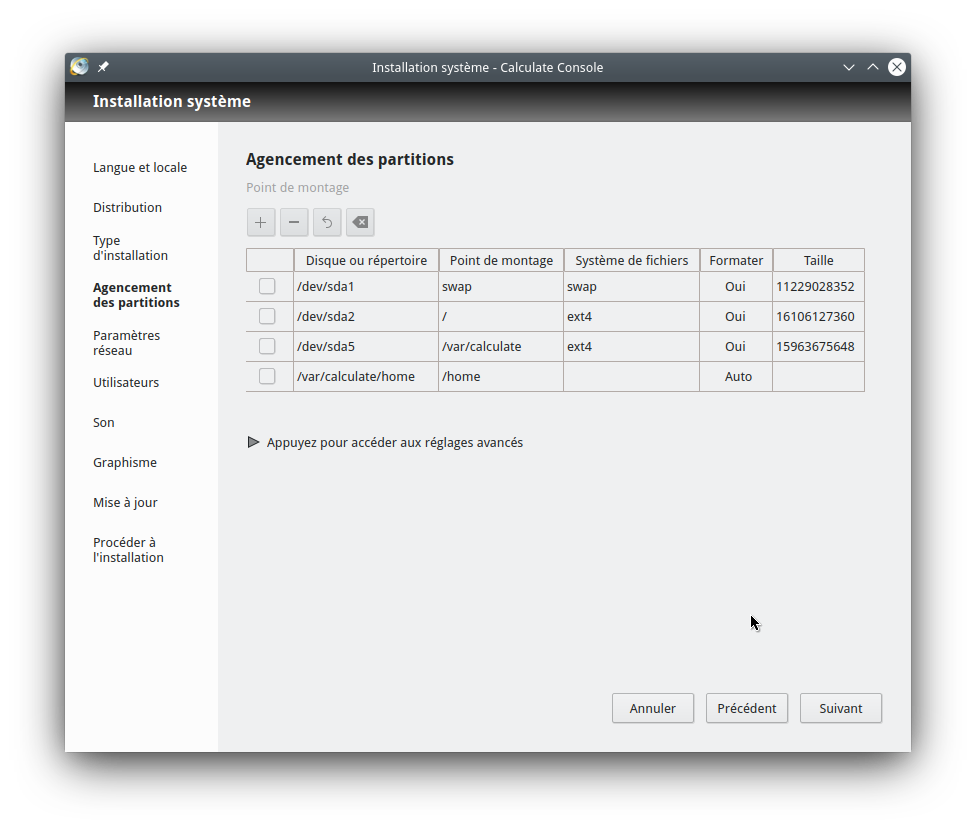 Partitionnement du disque