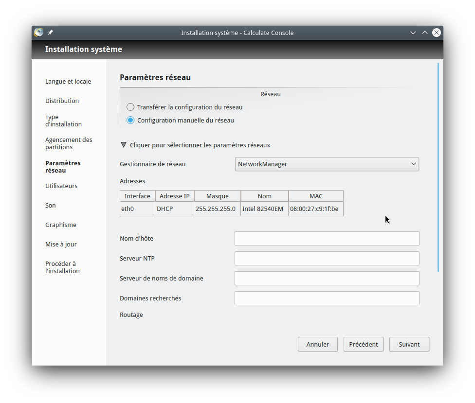 Réglages réseau Réglages réseau