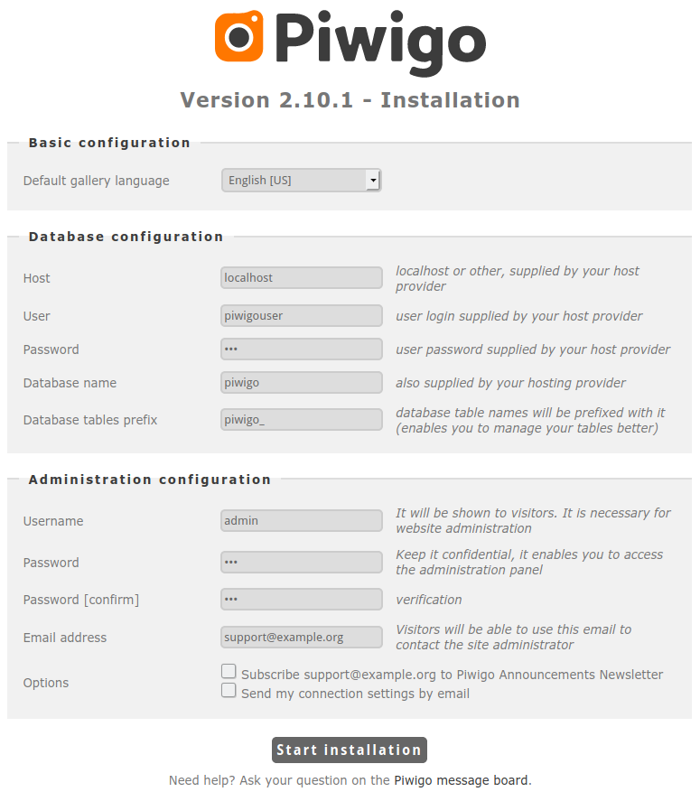 Configuring Piwigo Configuring Piwigo