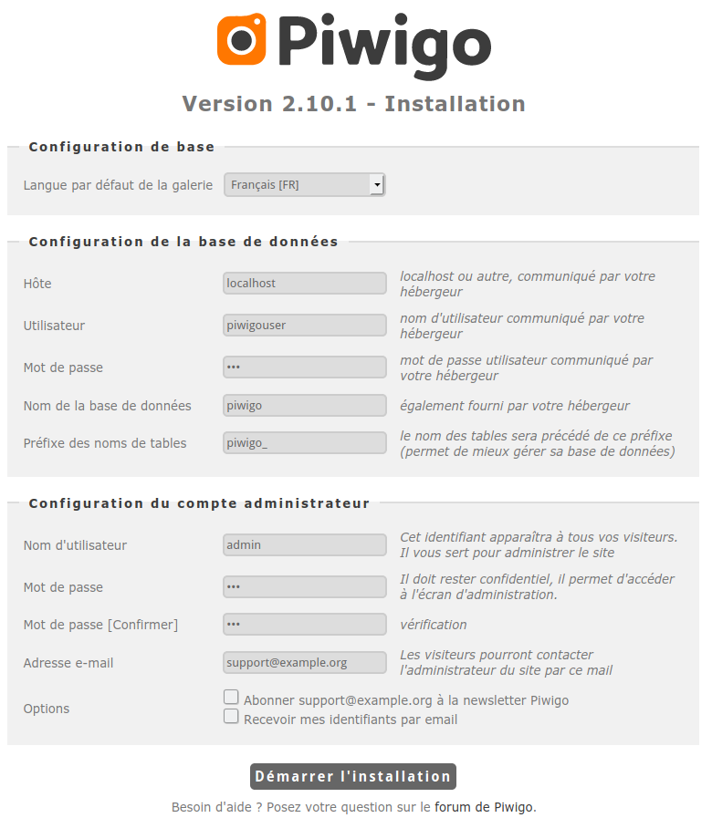 Configuration de Piwigo