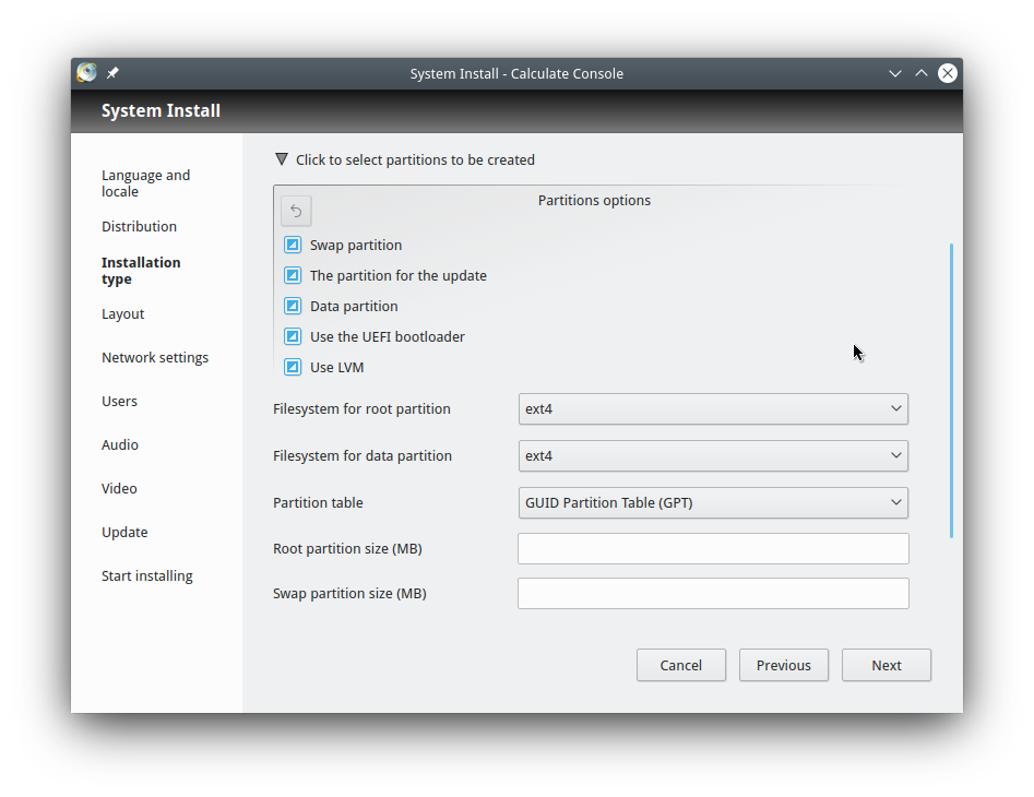 Partition parameters