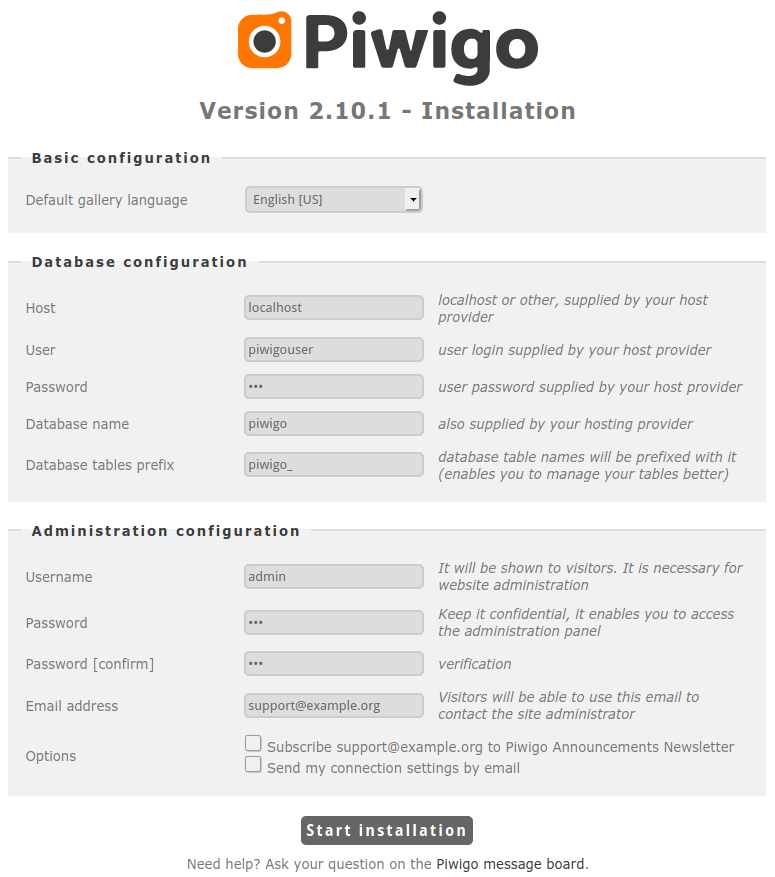 Configuring Piwigo